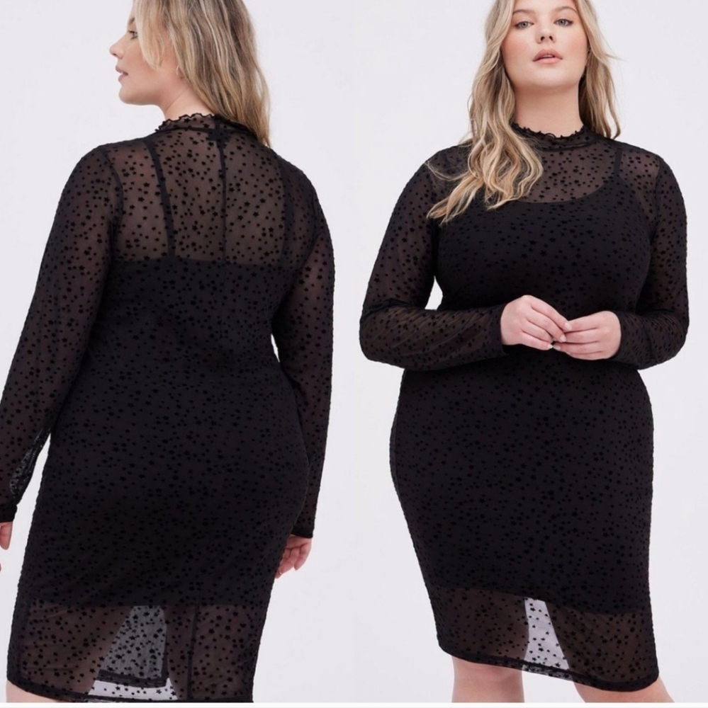Torrid Mini Mesh Mock Neck Dress Black Sheer 1 / 1X